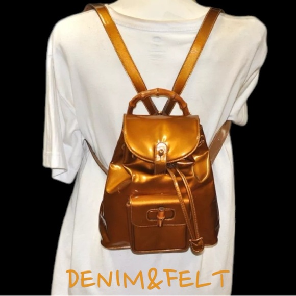 GUCCI Golden Vintage Patent Leather Bamboo Drawstring Backpack | PRELOVED!!🧡🤎 - Picture 16 of 16